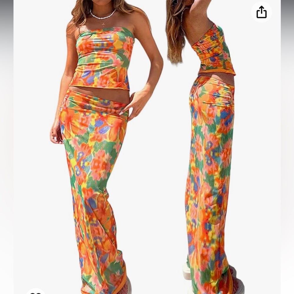 Two Piece Multi Color Skirt/Tube Top Set